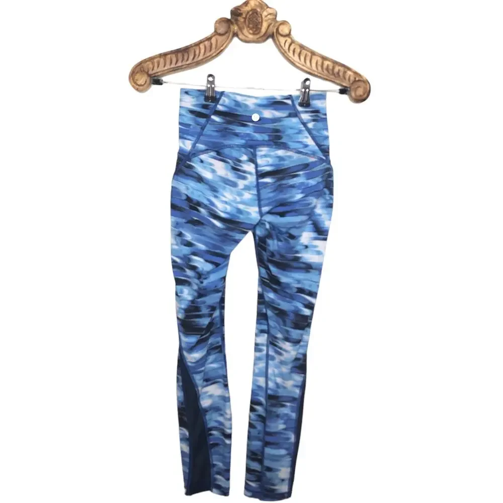 Lululemon Legging Train Times 7/8 Pant Tidal Multi True Navy Mesh Side Mid Rise